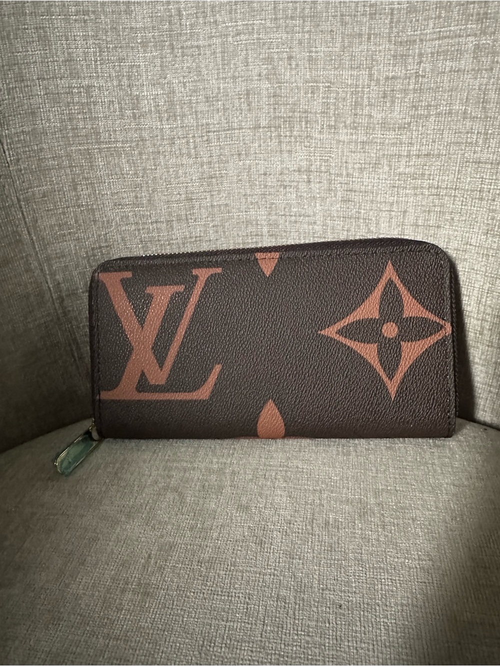 Brown Monogram Print Accordion Zip Wallet
